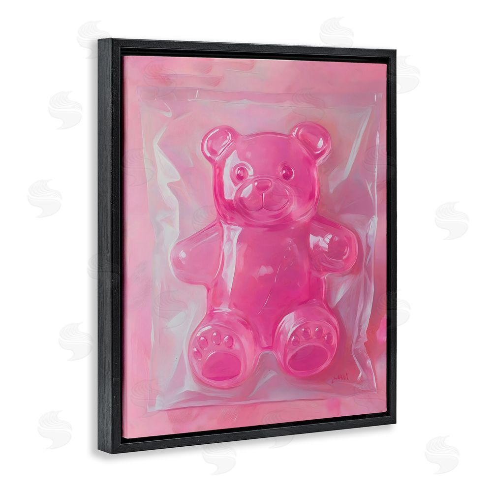 The Prints Vibe Pink Gummy Candy Bear Black Floating Framed Canvas Wall Art