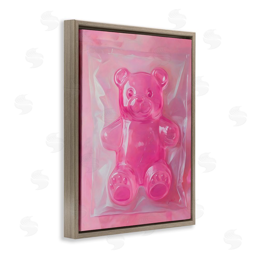 The Prints Vibe Pink Gummy Candy Bear Brown Floating Framed Canvas Wall Art