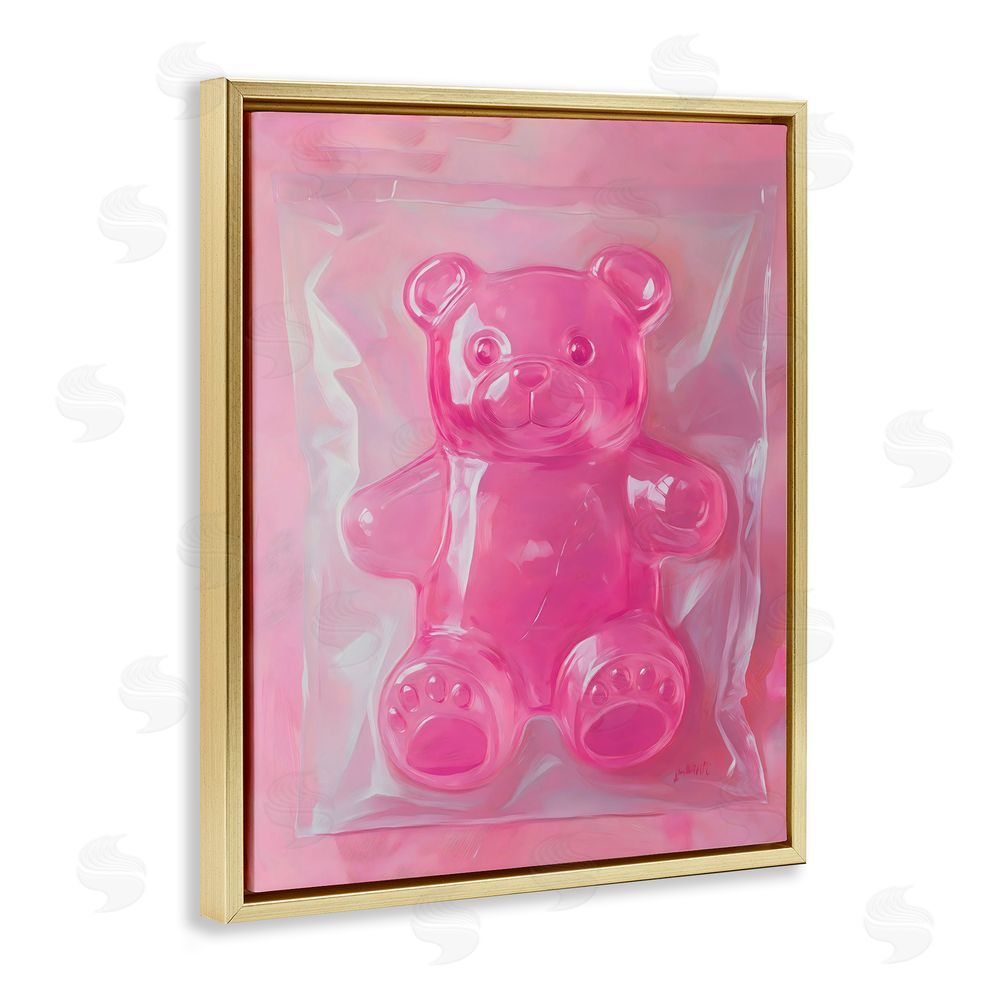 The Prints Vibe Pink Gummy Candy Bear Gold Floating Framed Canvas Wall Art