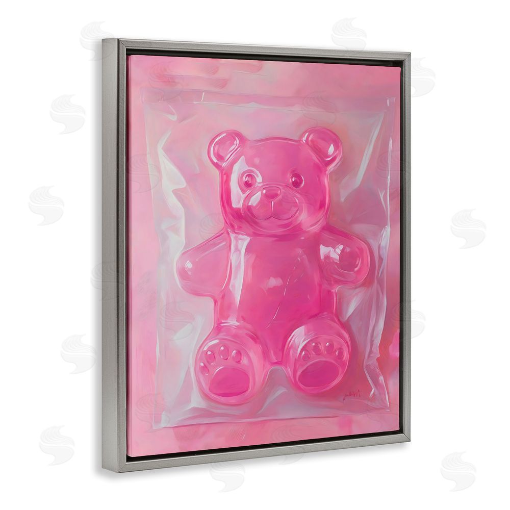 The Prints Vibe Pink Gummy Candy Bear Gray Floating Framed Canvas Wall Art