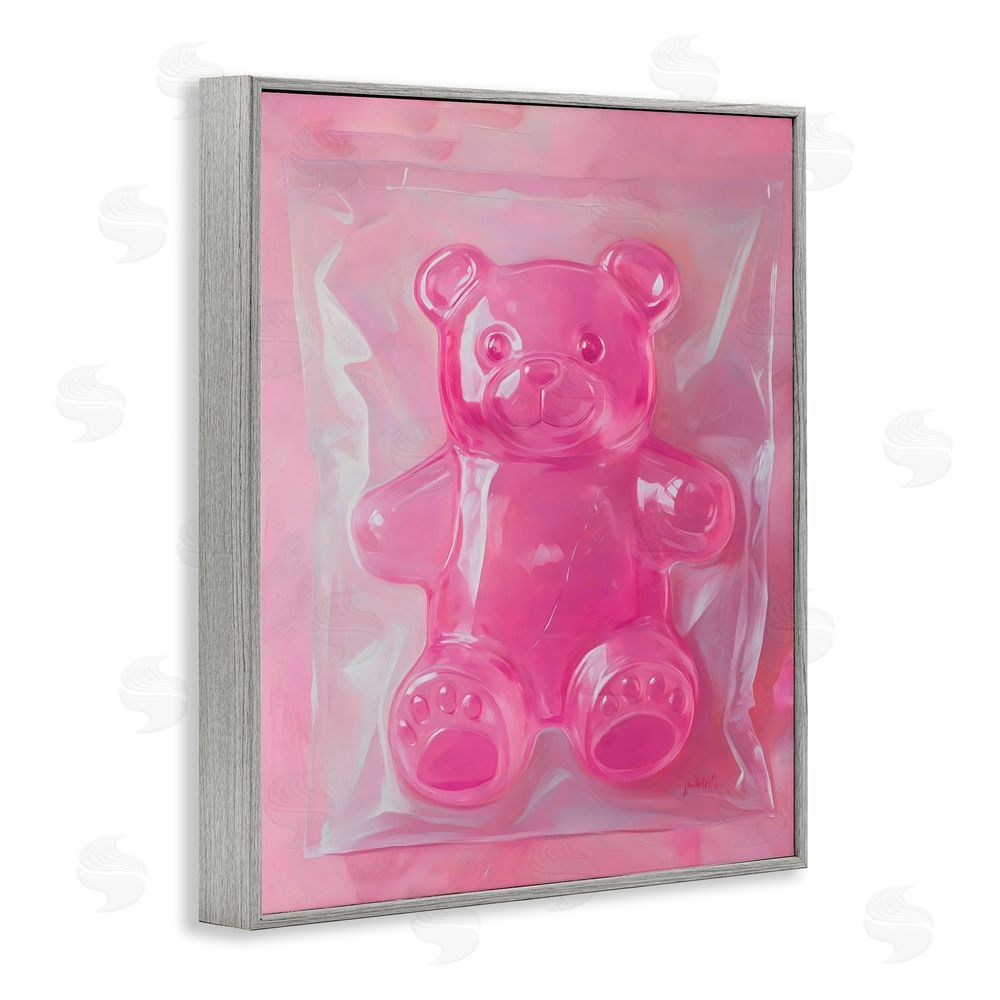 The Prints Vibe Pink Gummy Candy Bear Gray Framed Giclee Wall Art