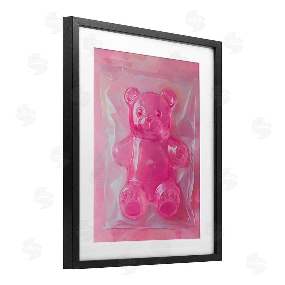 The Prints Vibe Pink Gummy Candy Bear Black Framed Print Under Glass Wall Art
