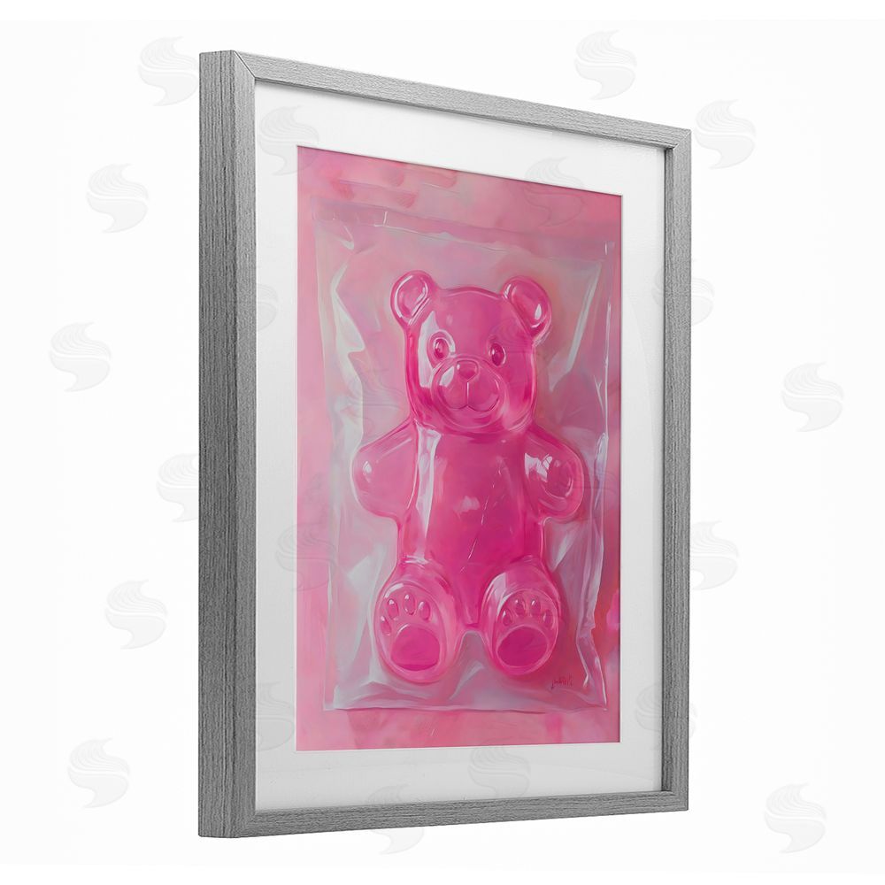 The Prints Vibe Pink Gummy Candy Bear Gray Framed Print Under Glass Wall Art