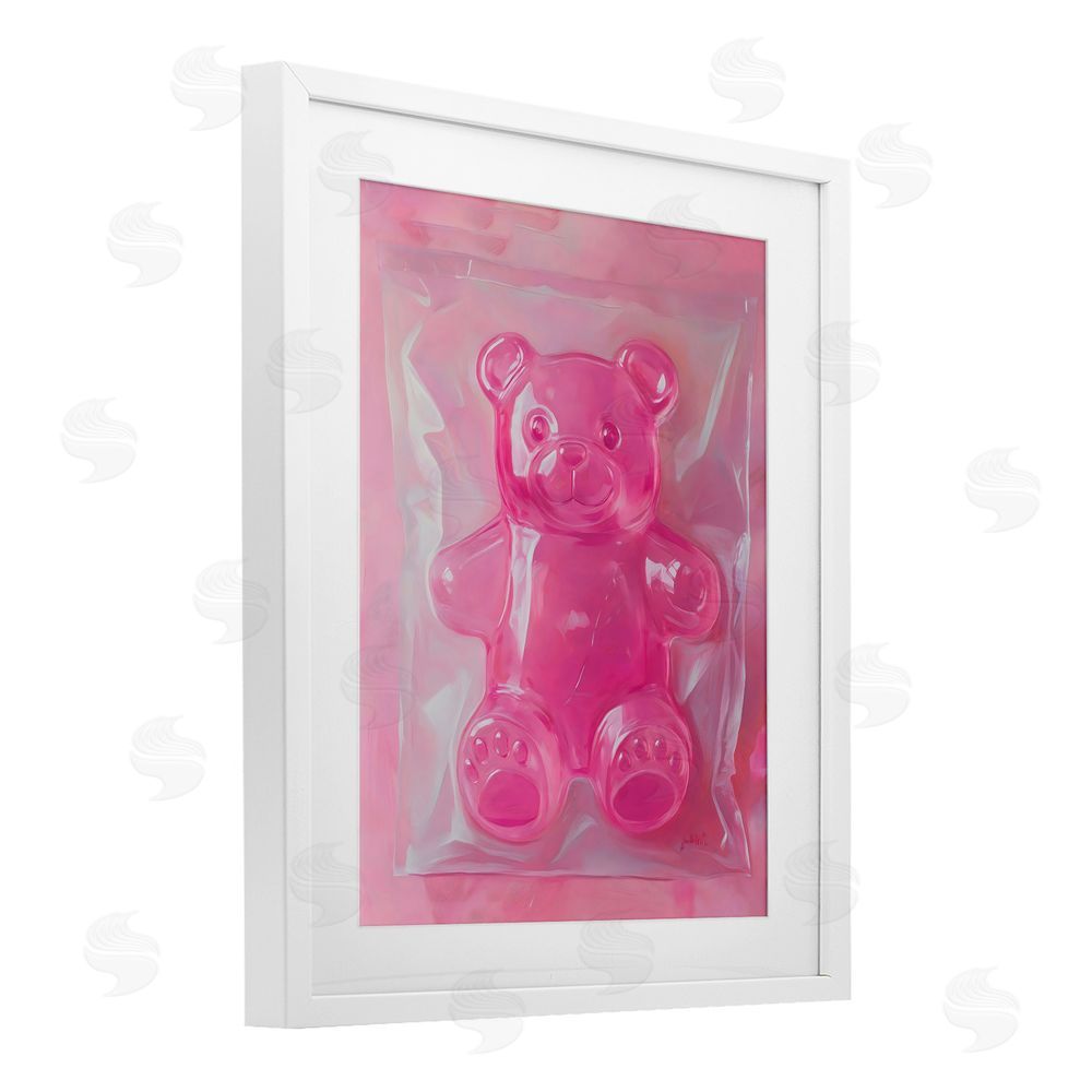 The Prints Vibe Pink Gummy Candy Bear White Framed Print Under Glass Wall Art