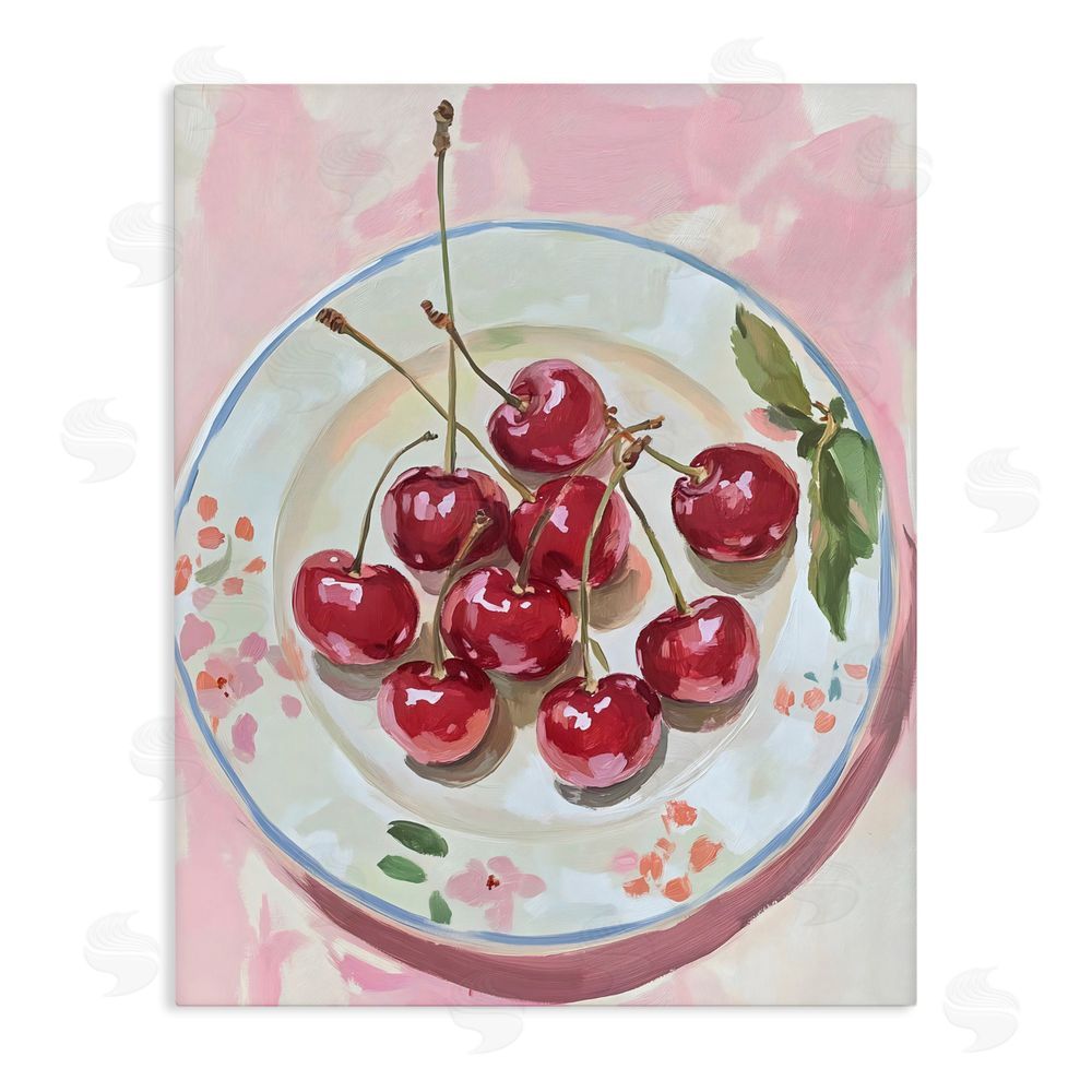 The Prints Vibe Plate of Summer Cherries Stretched Canvas Wall Art