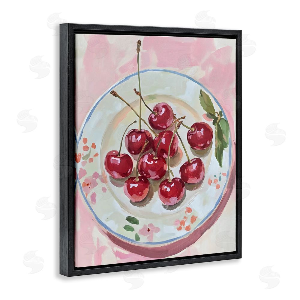 The Prints Vibe Plate of Summer Cherries Black Floating Framed Canvas Wall Art