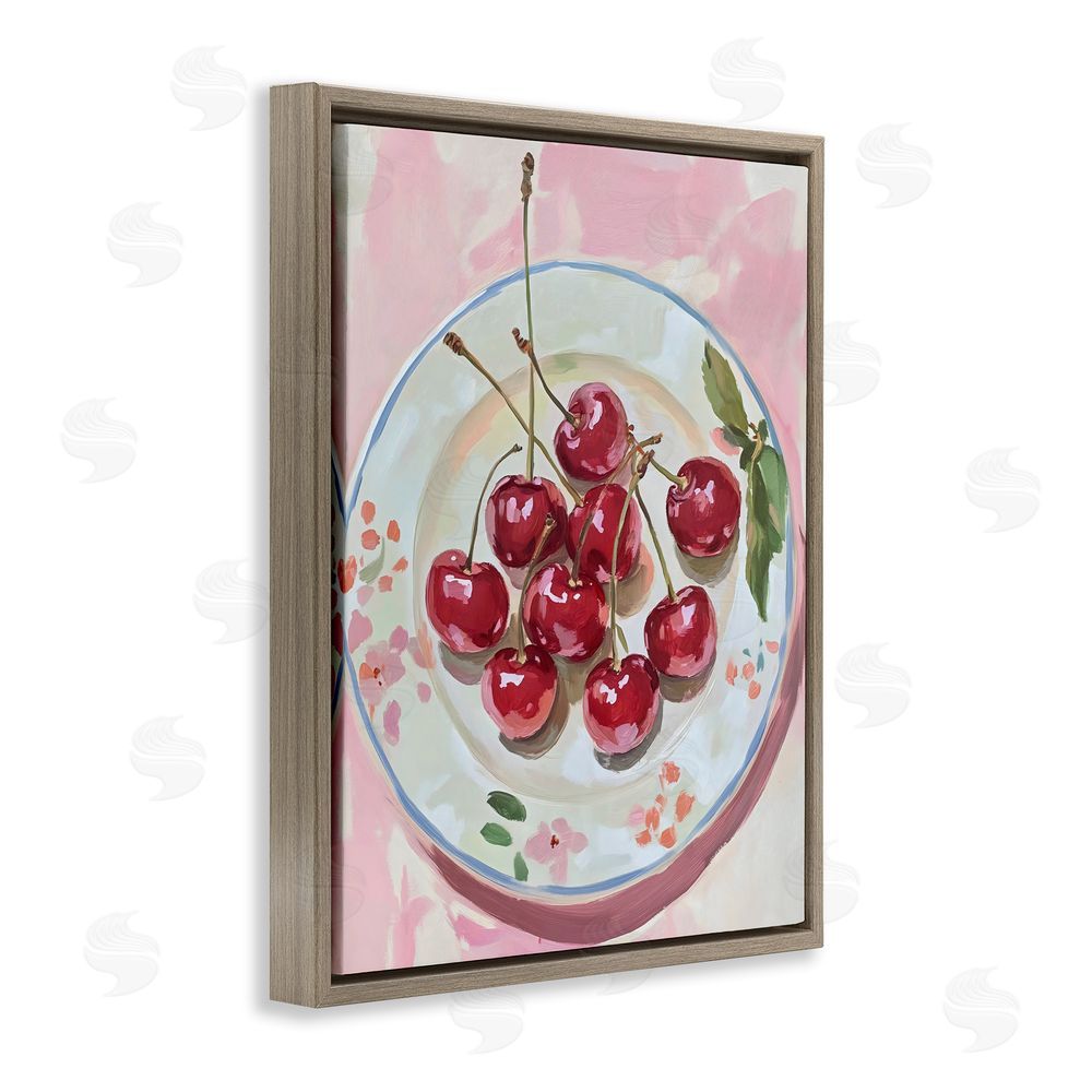 The Prints Vibe Plate of Summer Cherries Brown Floating Framed Canvas Wall Art