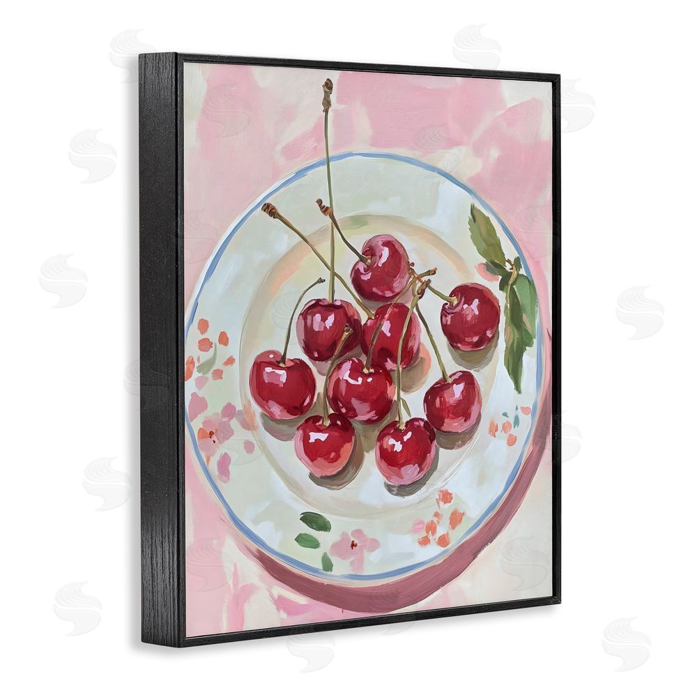 The Prints Vibe Plate of Summer Cherries Black Framed Giclee Wall Art