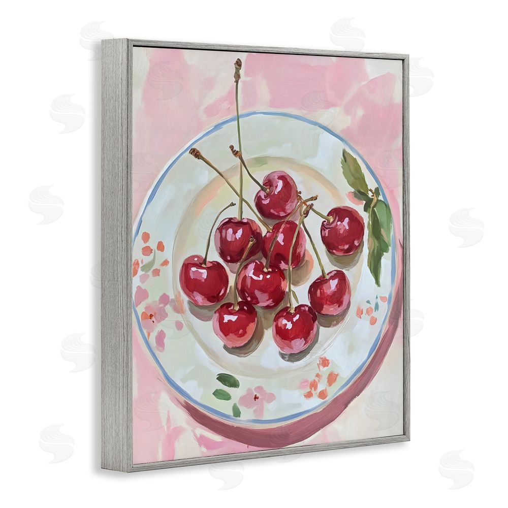 The Prints Vibe Plate of Summer Cherries Gray Framed Giclee Wall Art