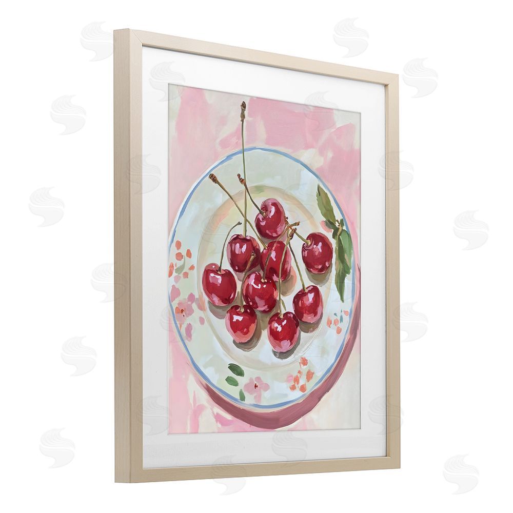 The Prints Vibe Plate of Summer Cherries Brown Framed Print Under Glass Wall Art