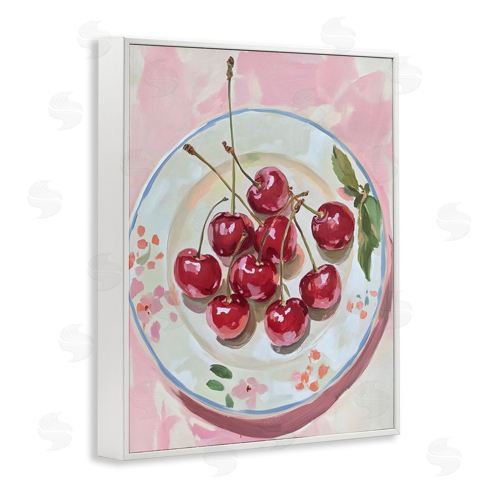 The Prints Vibe Plate of Summer Cherries White Framed Giclee Wall Art
