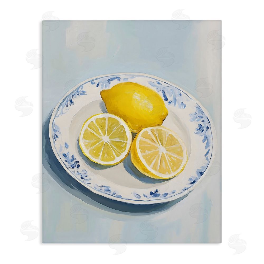 The Prints Vibe Plate of Juicy Lemons Stretched Canvas Wall Art