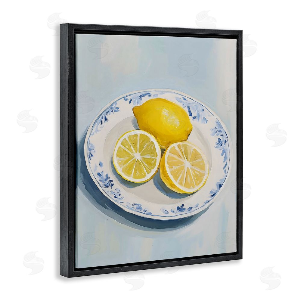 The Prints Vibe Plate of Juicy Lemons Black Floating Framed Canvas Wall Art