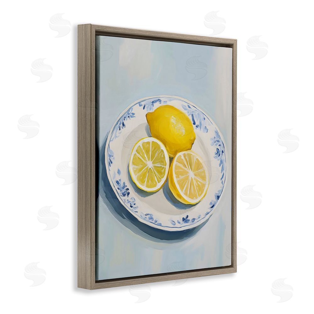 The Prints Vibe Plate of Juicy Lemons Brown Floating Framed Canvas Wall Art