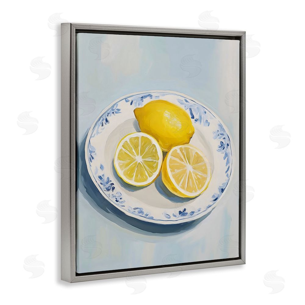 The Prints Vibe Plate of Juicy Lemons Gray Floating Framed Canvas Wall Art