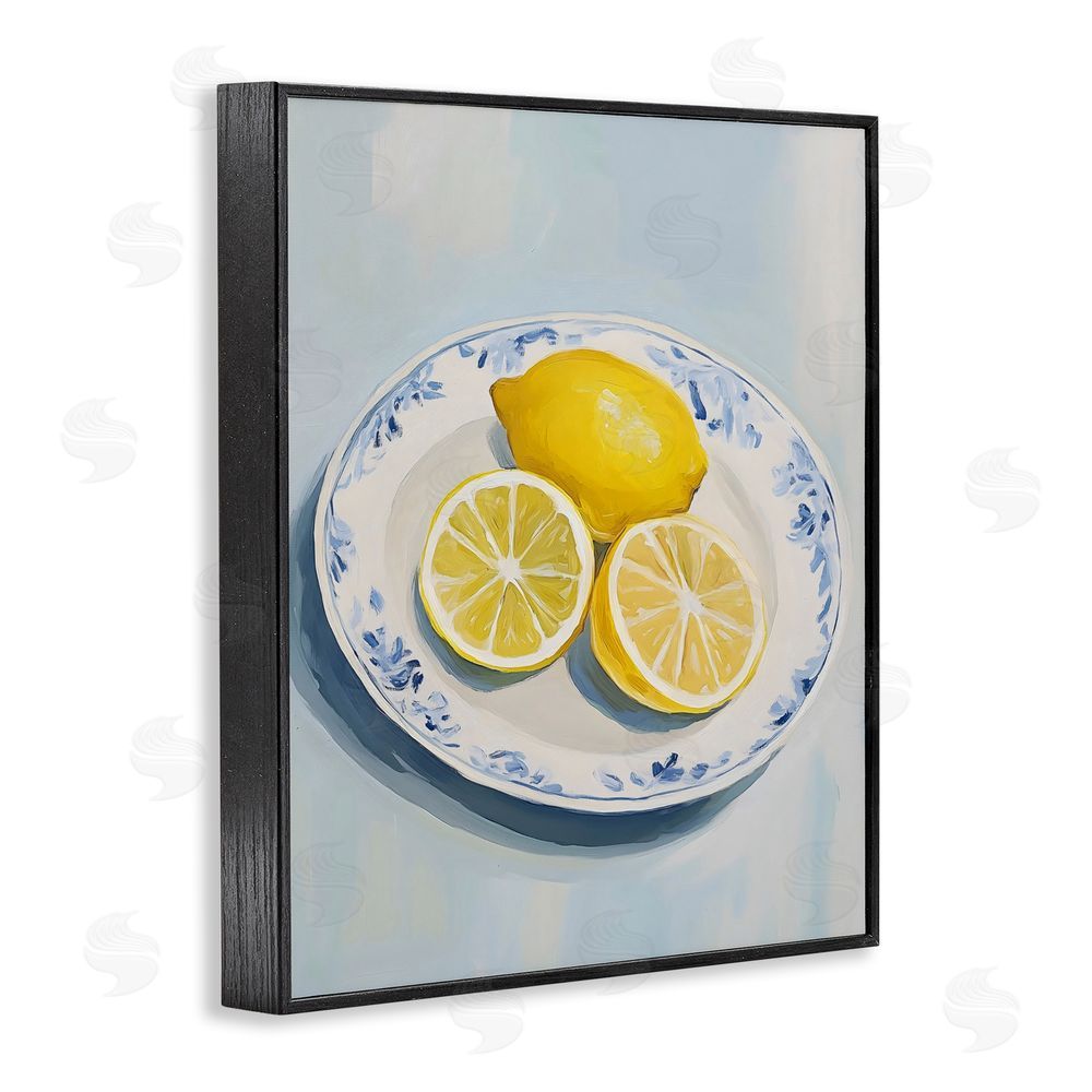 The Prints Vibe Plate of Juicy Lemons Black Framed Giclee Wall Art