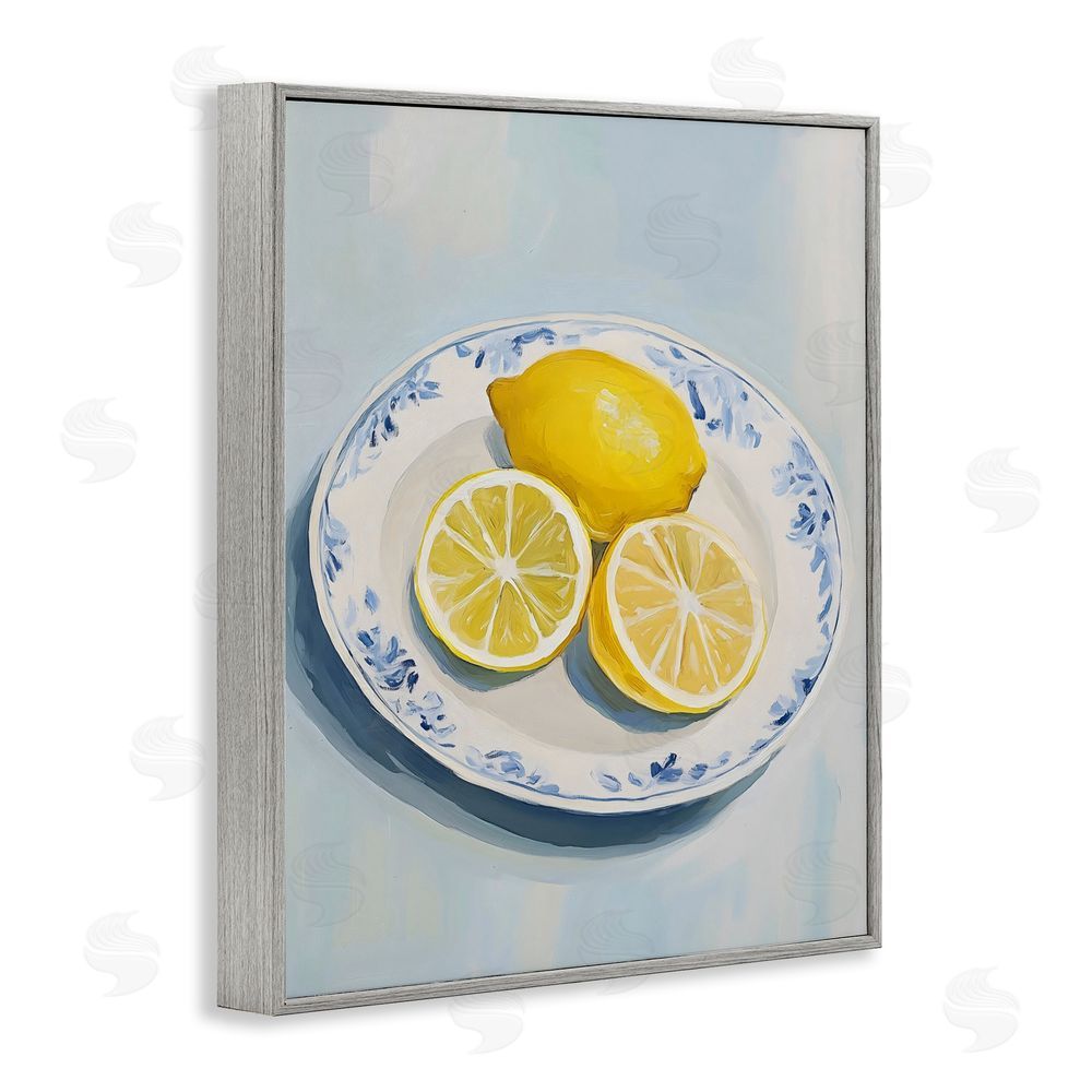 The Prints Vibe Plate of Juicy Lemons Gray Framed Giclee Wall Art