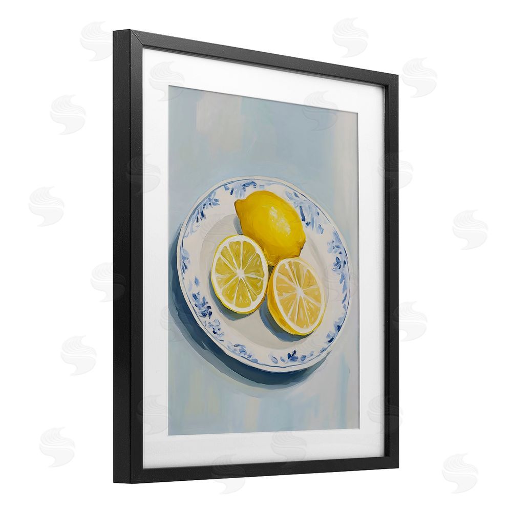 The Prints Vibe Plate of Juicy Lemons Black Framed Print Under Glass Wall Art