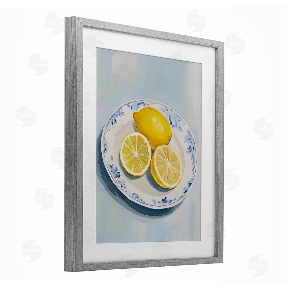 The Prints Vibe Plate of Juicy Lemons Gray Framed Print Under Glass Wall Art