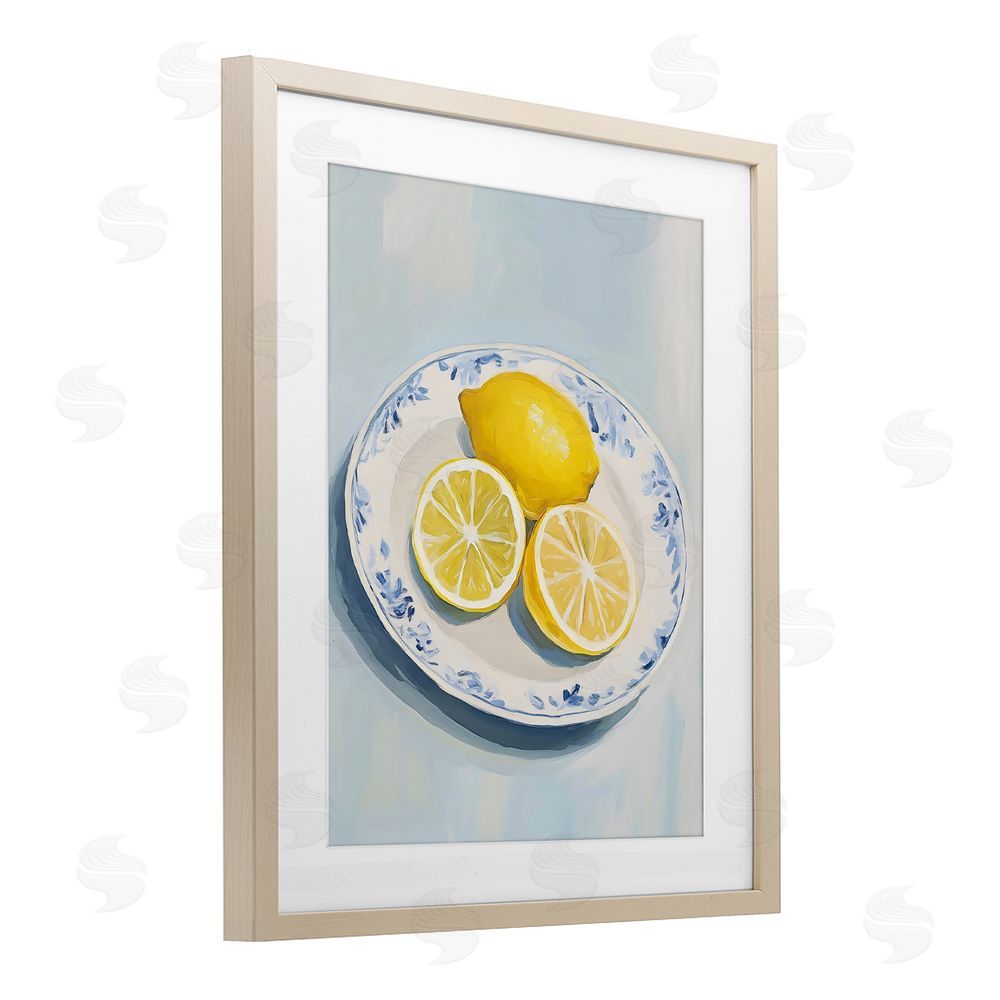 The Prints Vibe Plate of Juicy Lemons Brown Framed Print Under Glass Wall Art