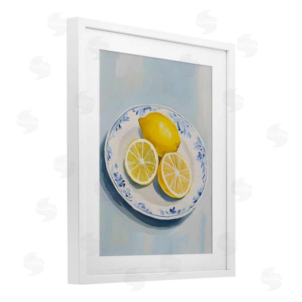 The Prints Vibe Plate of Juicy Lemons White Framed Print Under Glass Wall Art