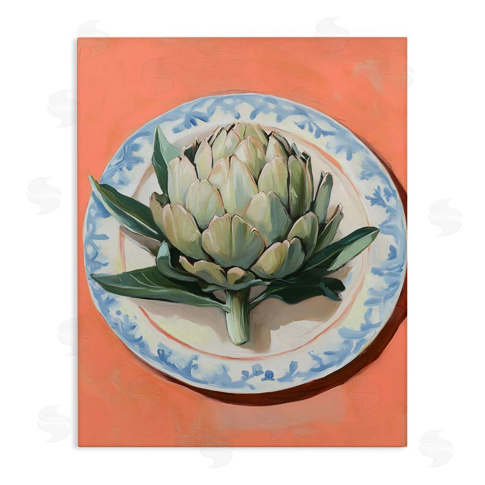 The Prints Vibe Retro Artichoke over Orange Stretched Canvas Wall Art