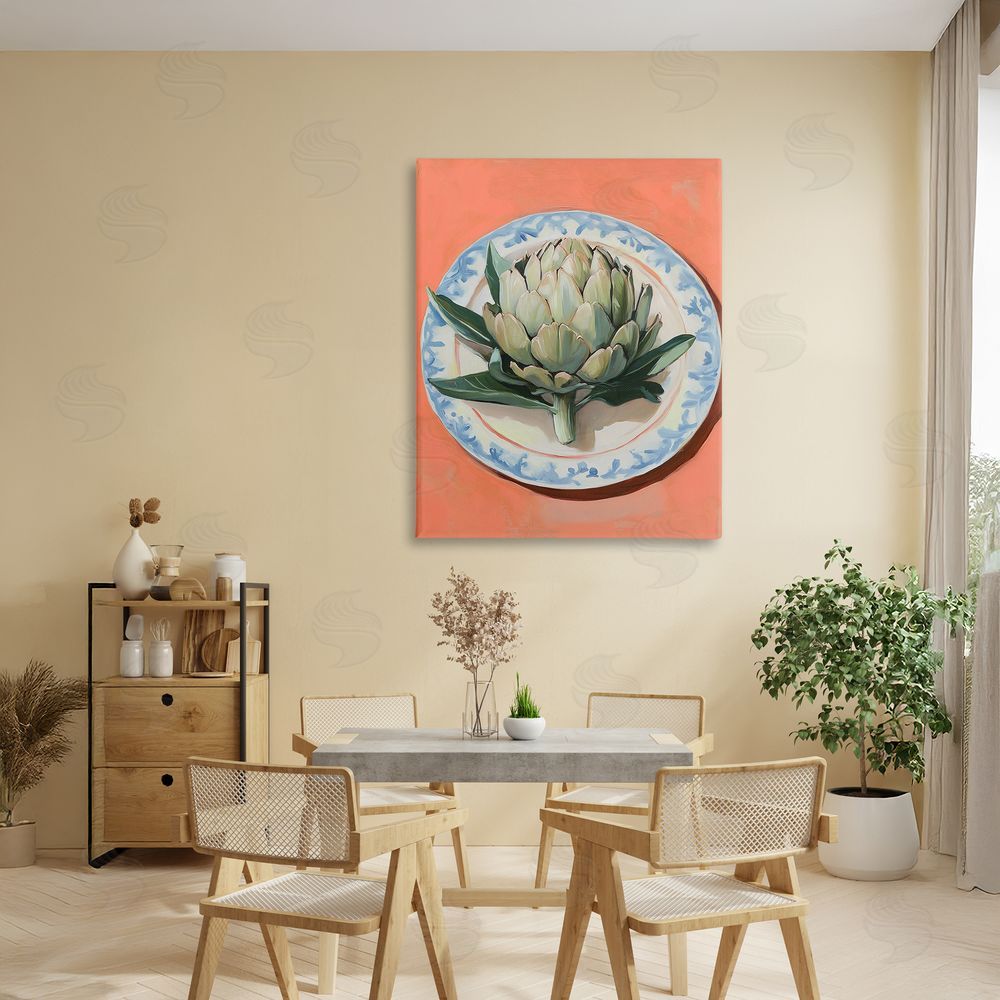 The Prints Vibe Retro Artichoke over Orange Stretched Canvas Wall Art in Room