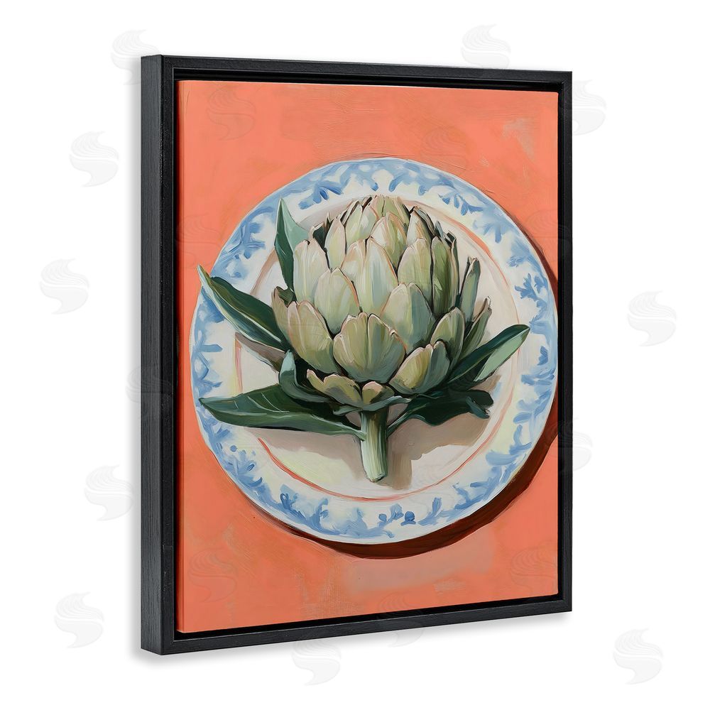 The Prints Vibe Retro Artichoke over Orange Black Floating Framed Canvas Wall Art