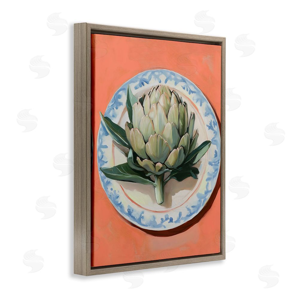 The Prints Vibe Retro Artichoke over Orange Brown Floating Framed Canvas Wall Art