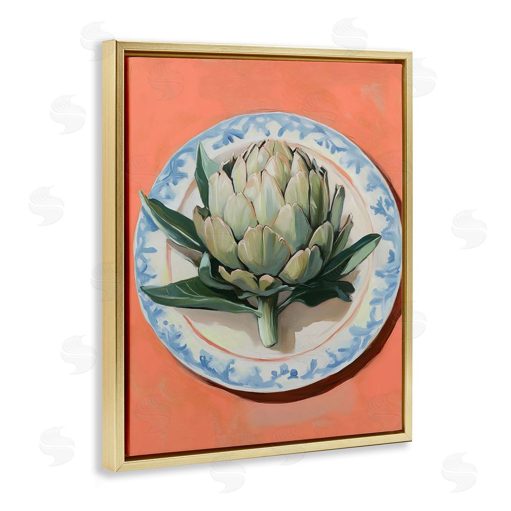 The Prints Vibe Retro Artichoke over Orange Gold Floating Framed Canvas Wall Art