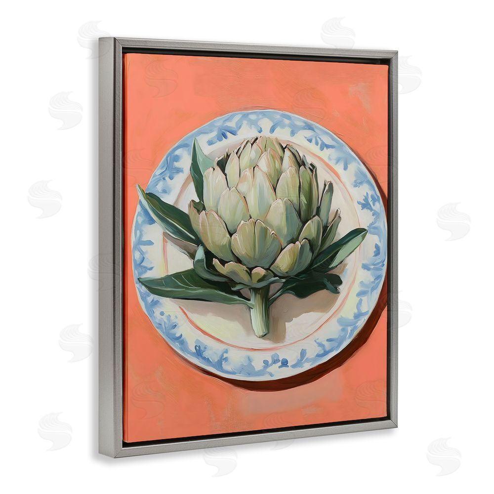 The Prints Vibe Retro Artichoke over Orange Gray Floating Framed Canvas Wall Art