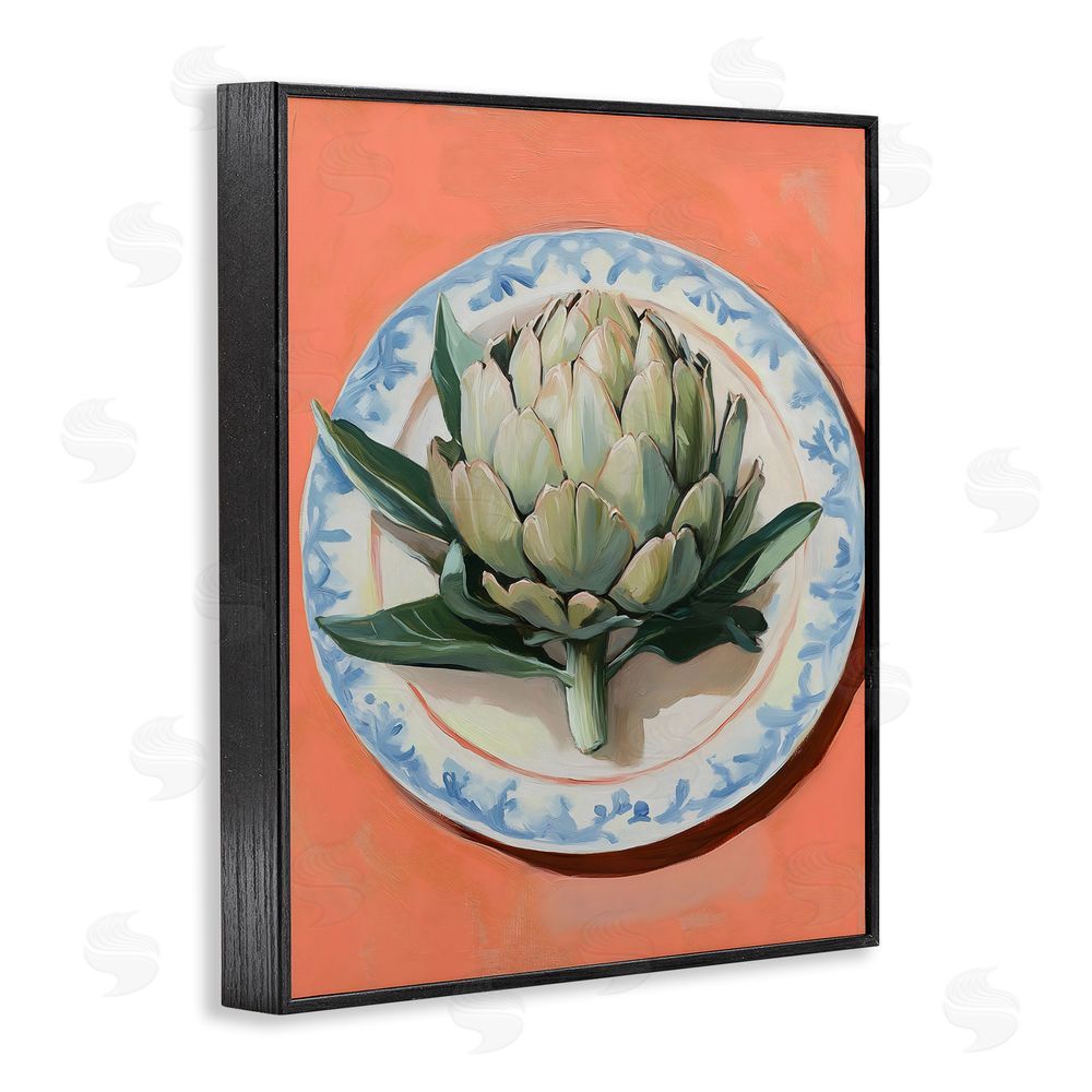 The Prints Vibe Retro Artichoke over Orange Black Framed Giclee Wall Art