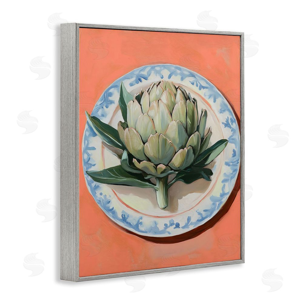 The Prints Vibe Retro Artichoke over Orange Gray Framed Giclee Wall Art