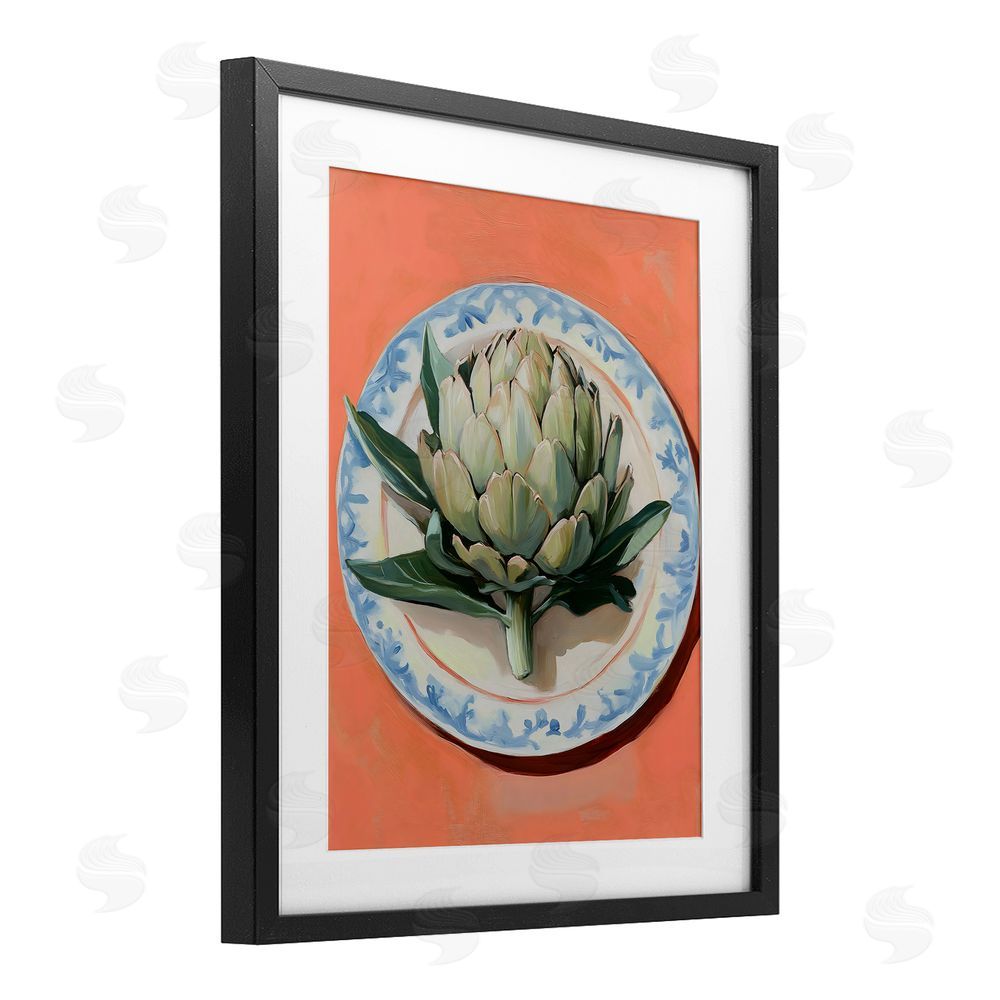 The Prints Vibe Retro Artichoke over Orange Black Framed Print Under Glass Wall Art