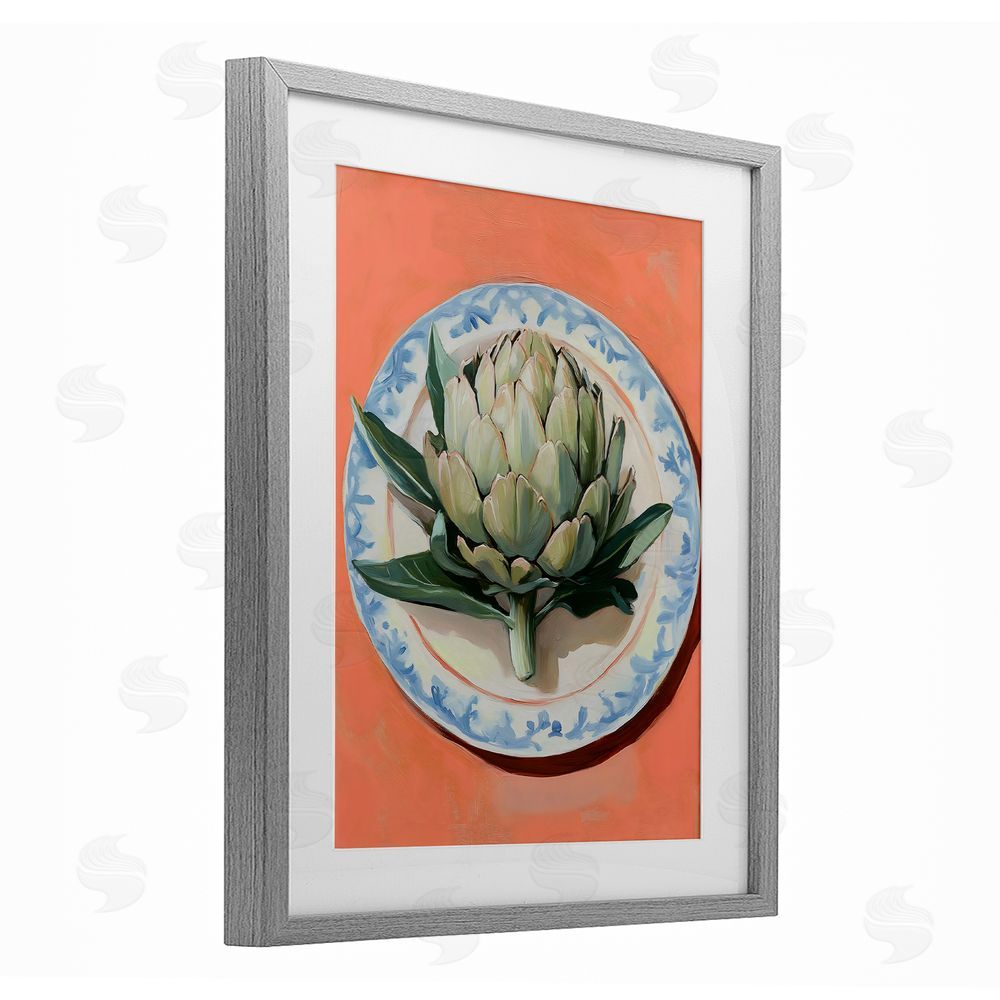 The Prints Vibe Retro Artichoke over Orange Gray Framed Print Under Glass Wall Art