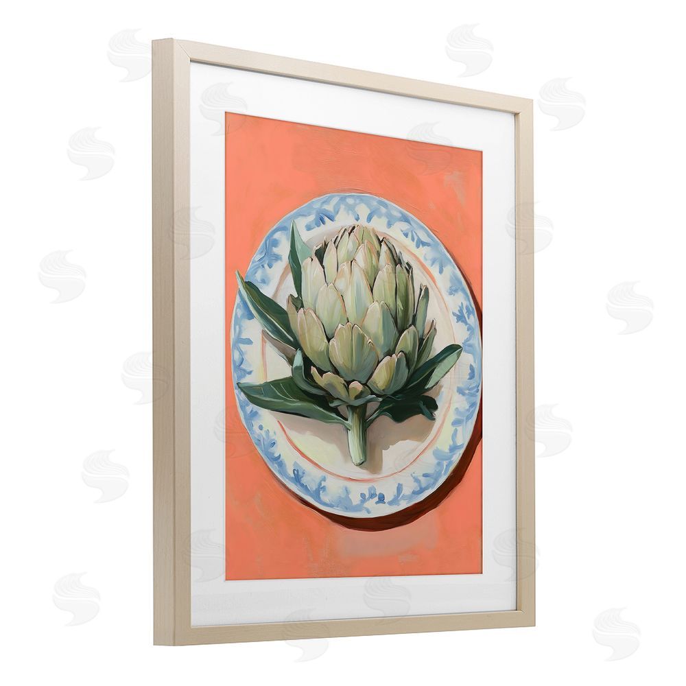 The Prints Vibe Retro Artichoke over Orange Brown Framed Print Under Glass Wall Art