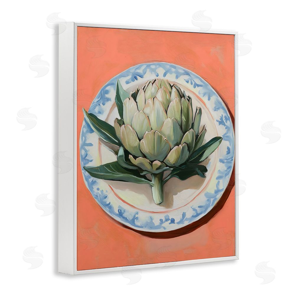 The Prints Vibe Retro Artichoke over Orange White Framed Giclee Wall Art