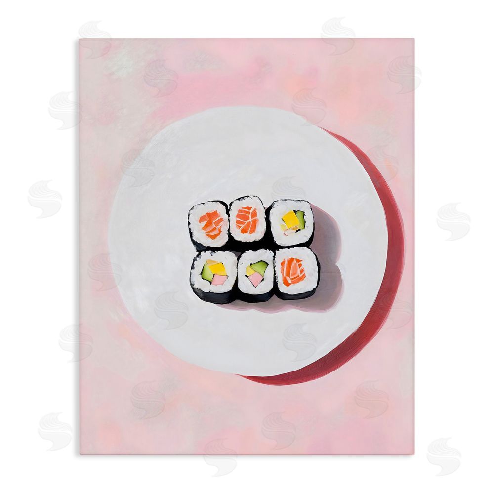 The Prints Vibe Sushi Rolls on Plate Stretched Canvas Wall Art Print