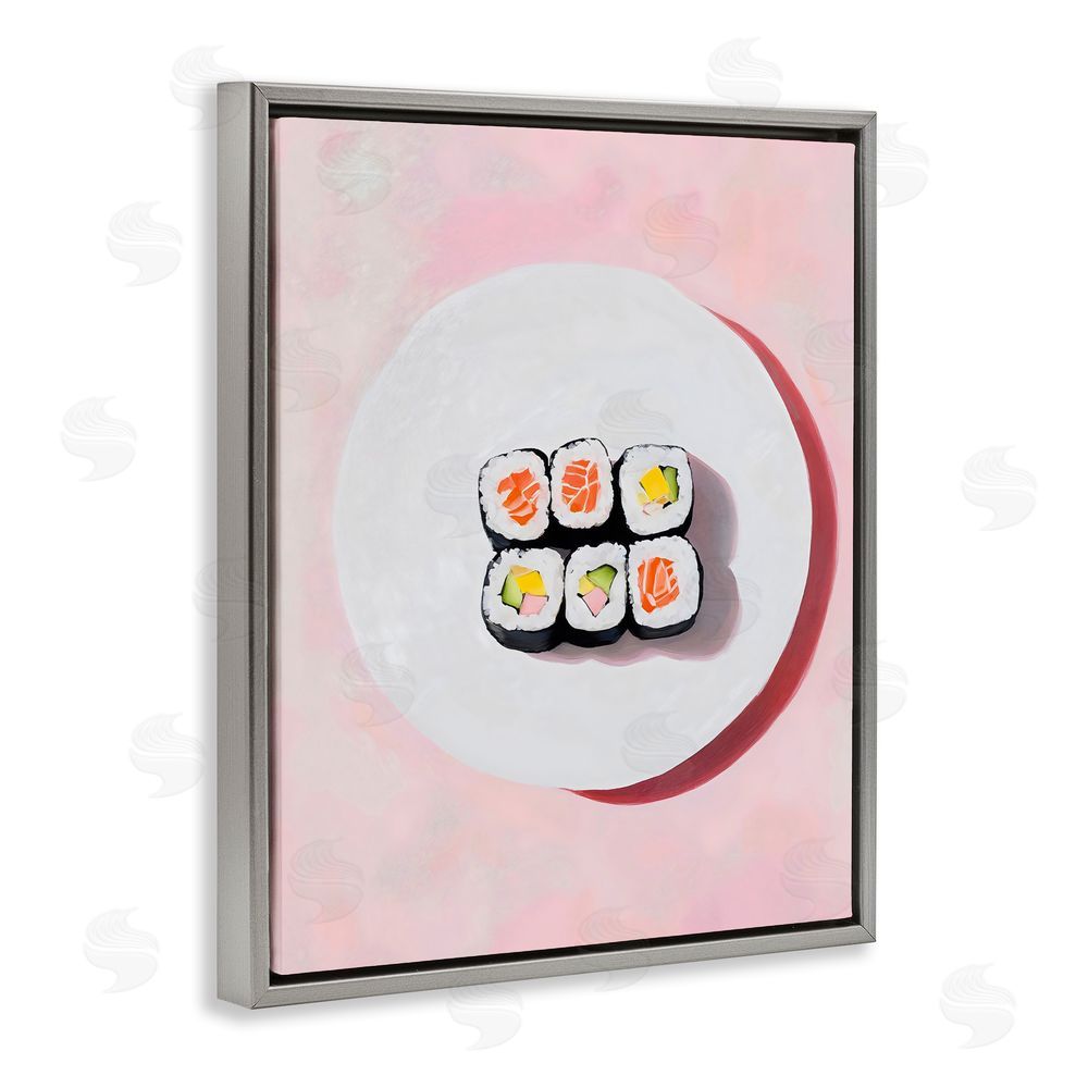 The Prints Vibe Sushi Rolls on Plate Gray Floating Framed Canvas Wall Art Print