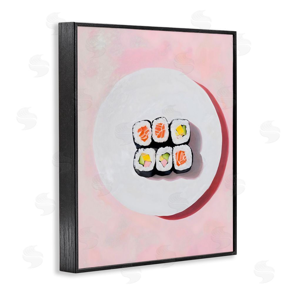 The Prints Vibe Sushi Rolls on Plate Black Framed Giclee Wall Art Print