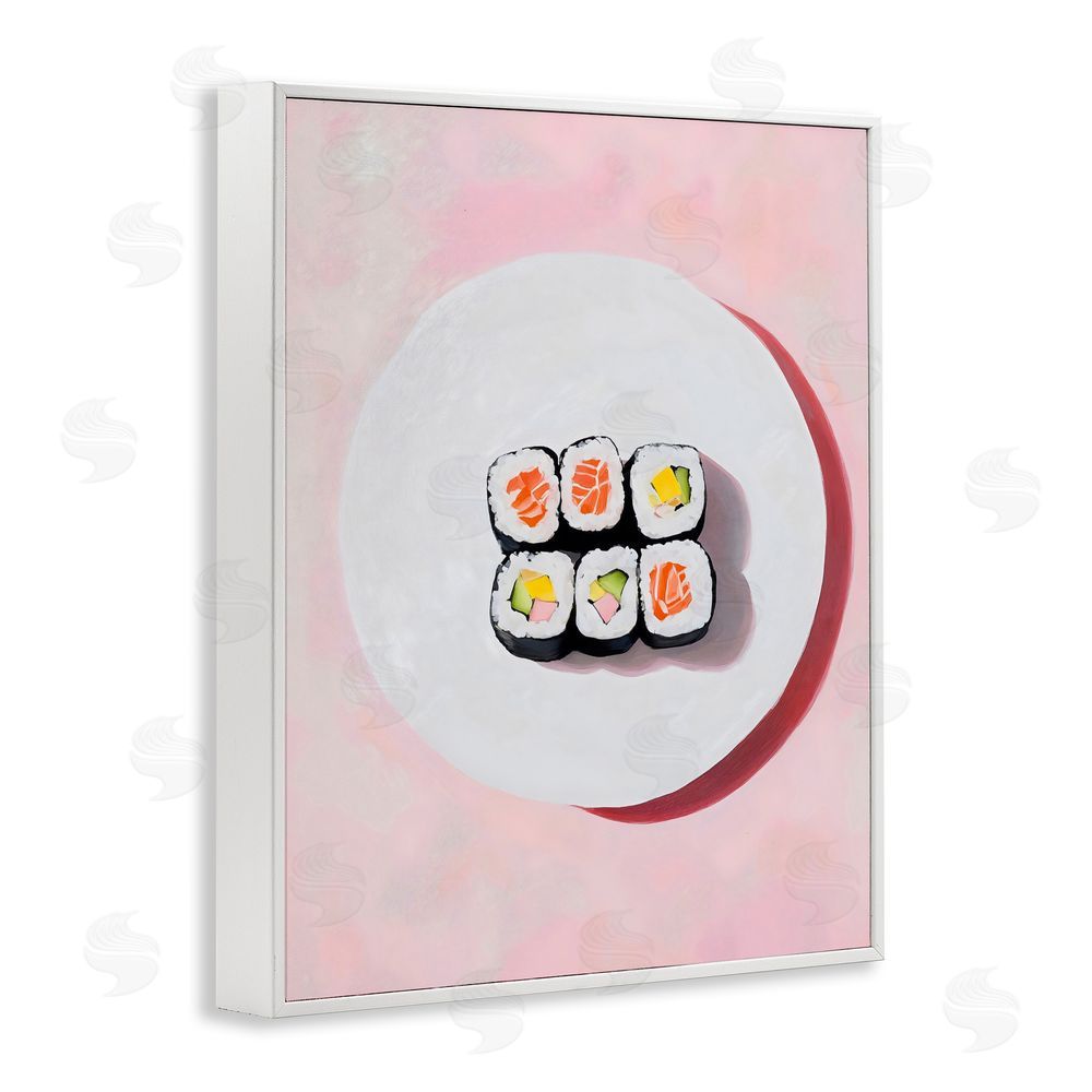 The Prints Vibe Sushi Rolls on Plate White Framed Giclee Wall Art Print