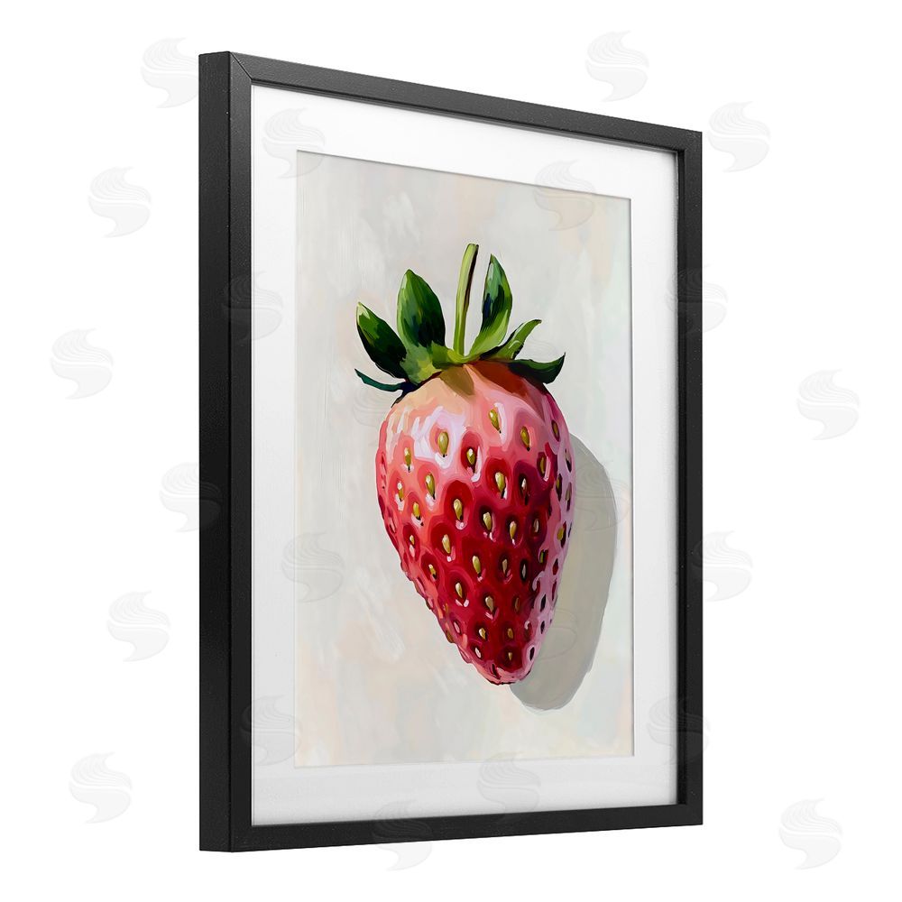 The Prints Vibe Juicy Shine Strawberry Black Framed Print Under Glass Wall Art