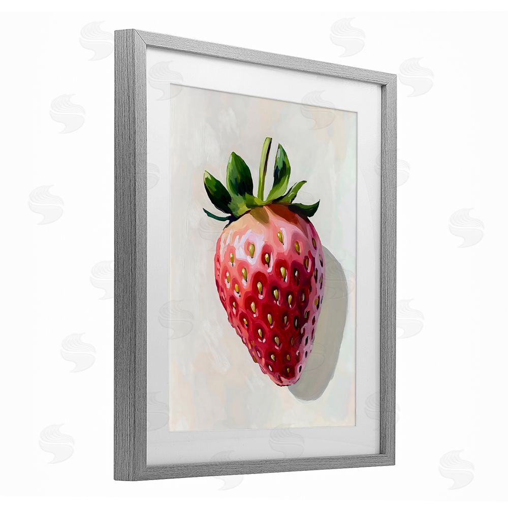 The Prints Vibe Juicy Shine Strawberry Gray Framed Print Under Glass Wall Art