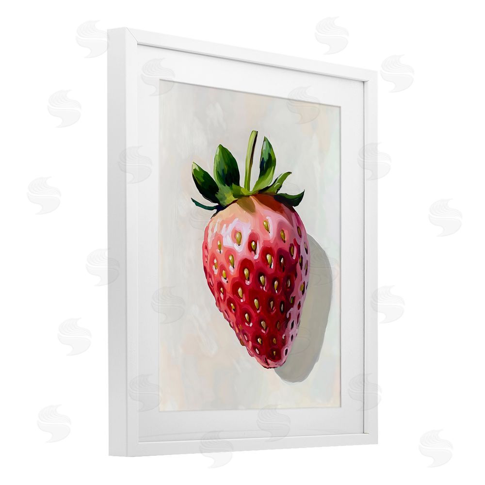 The Prints Vibe Juicy Shine Strawberry White Framed Print Under Glass Wall Art