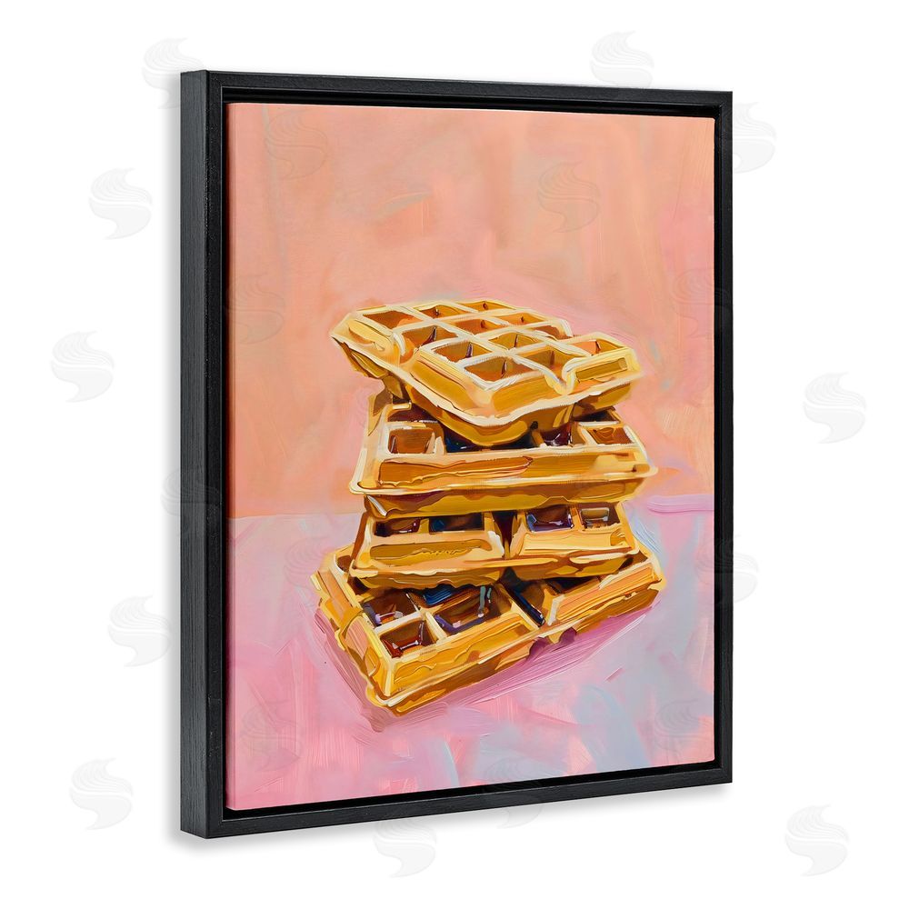 The Prints Vibe Stack of Fluffy Waffles Black Floating Framed Canvas Wall Art Print