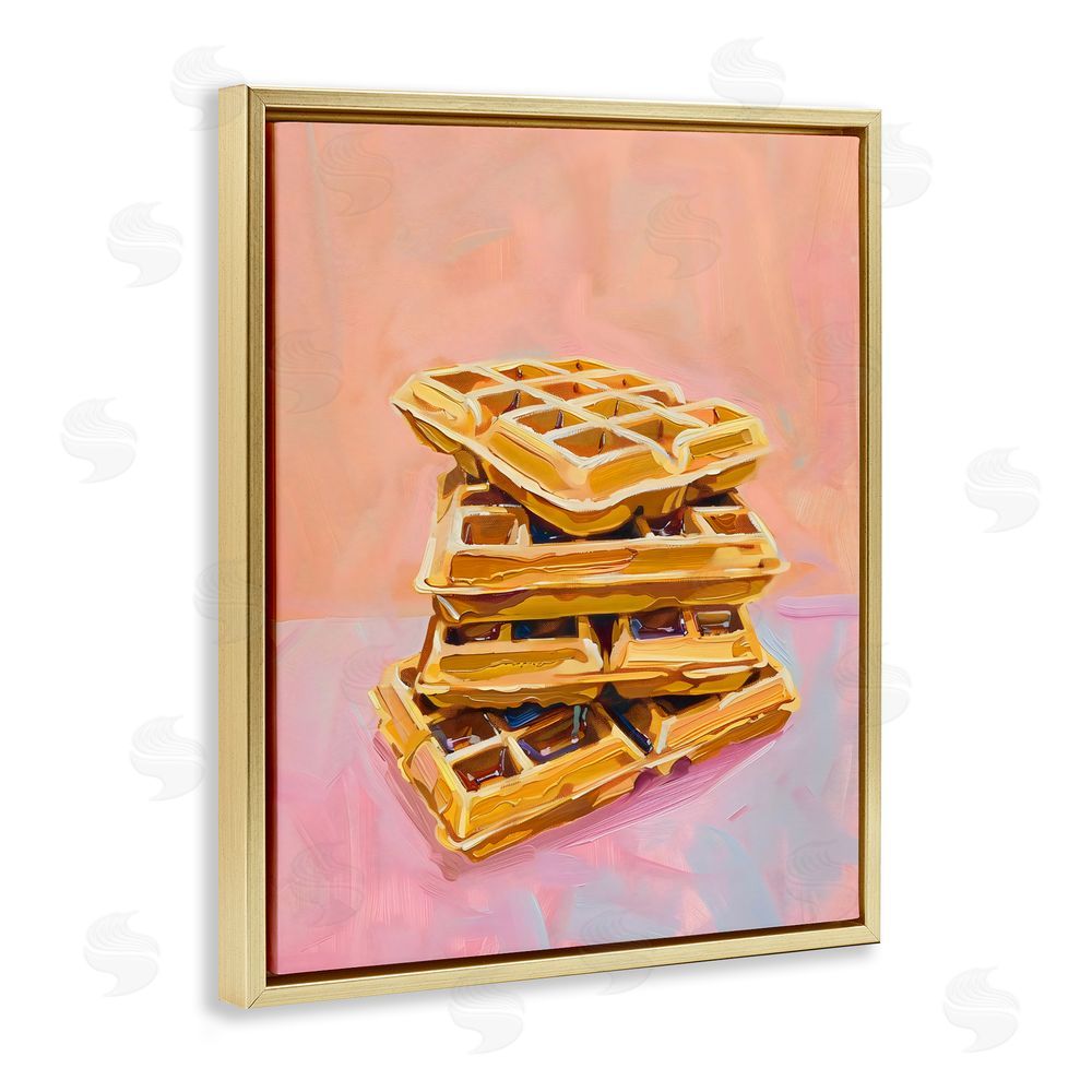 The Prints Vibe Stack of Fluffy Waffles Gold Floating Framed Canvas Wall Art Print