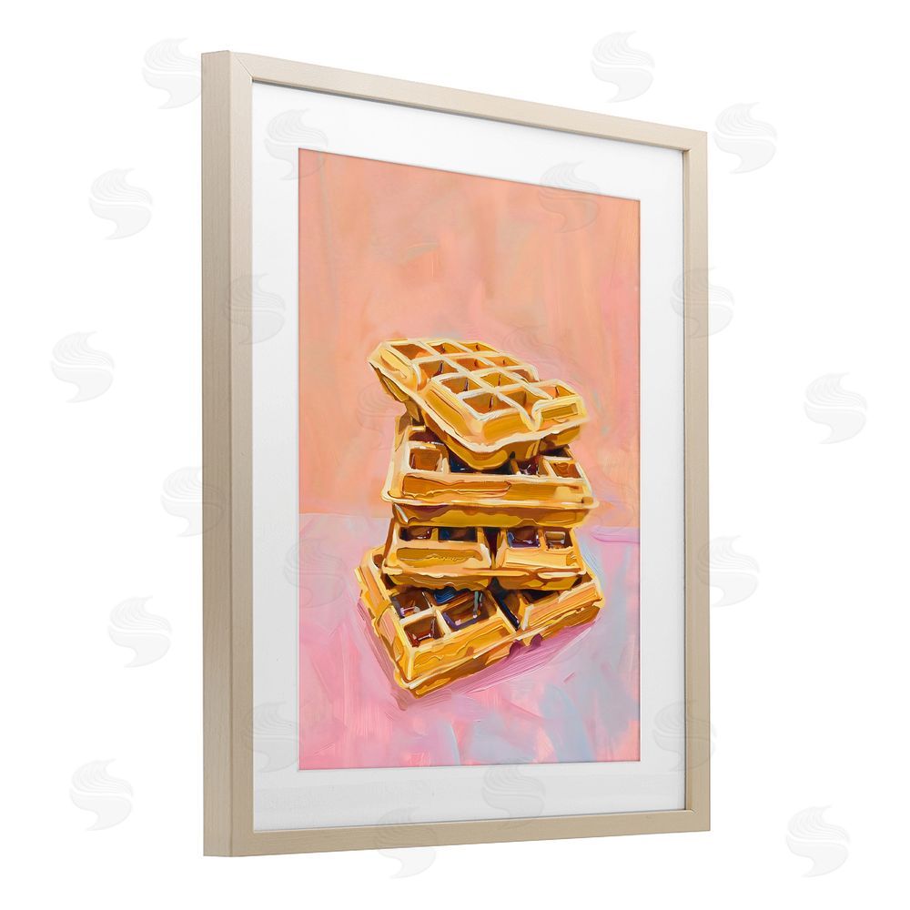 The Prints Vibe Stack of Fluffy Waffles Brown Framed Print Under Glass with White Mat Wall Art