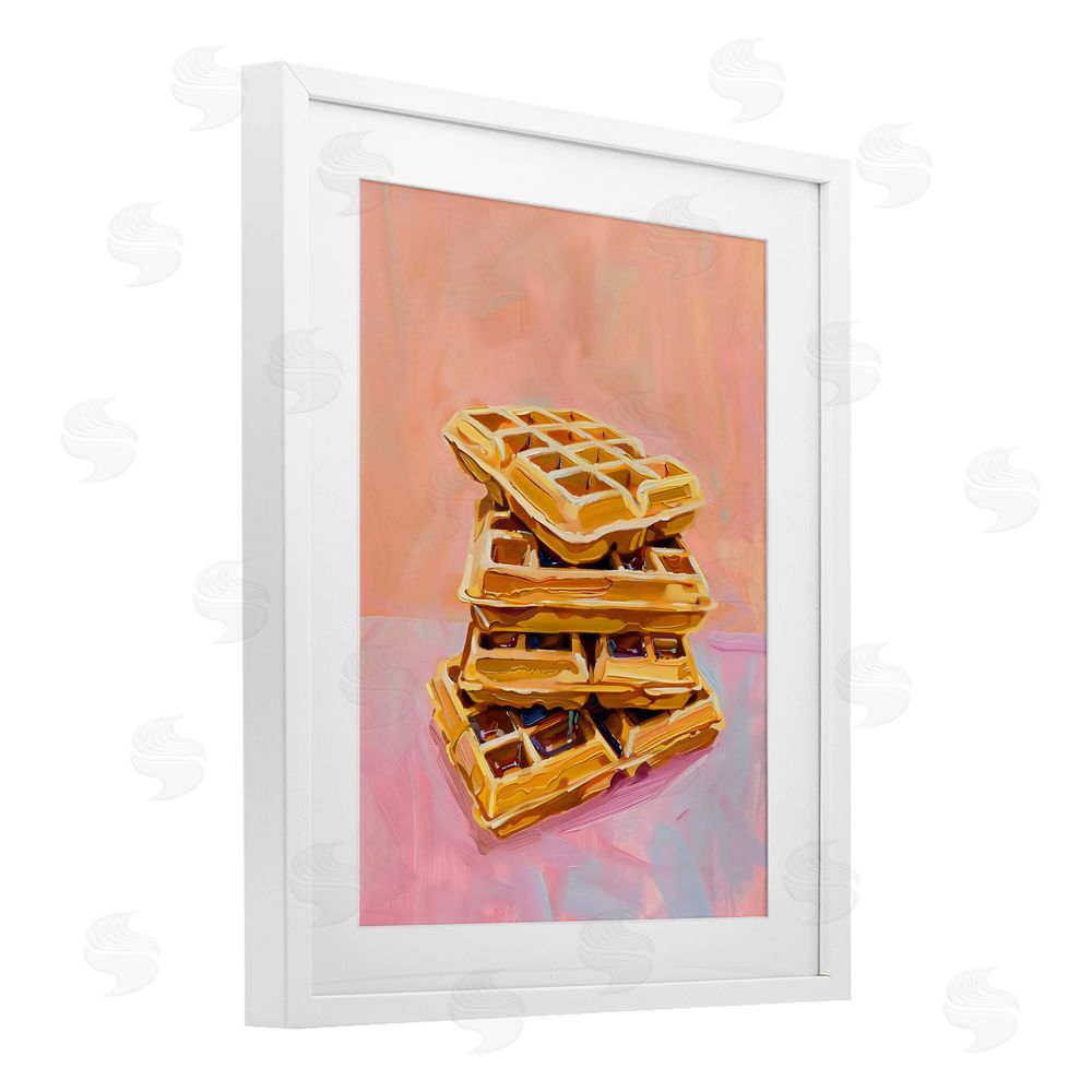 The Prints Vibe Stack of Fluffy Waffles White Framed Print Under Glass with White Mat Wall Art