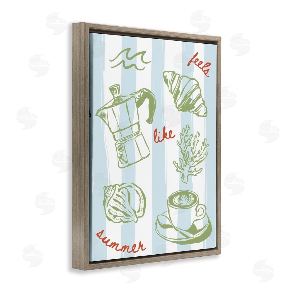The Prints Vibe Feels Like Summer on Stripes Brown Floating Framed Canvas Wall Art