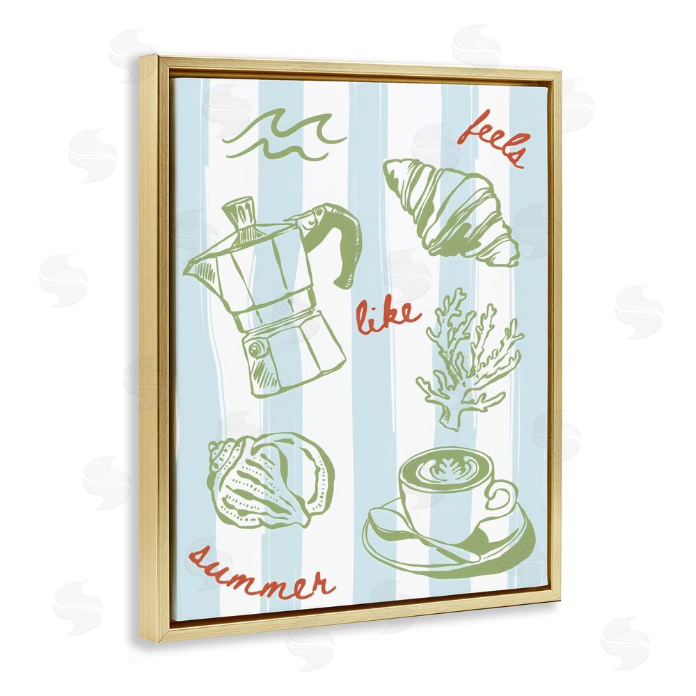 The Prints Vibe Feels Like Summer on Stripes Gold Floating Framed Canvas Wall Art